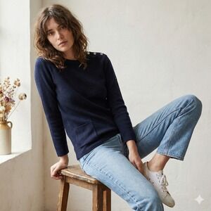 Saint James L'Atelier Wool Sweater Womens Medium Black Shoulder Button French